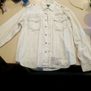 Affliction Black Long Sleeve XL Button Up. White with Grey Stitching